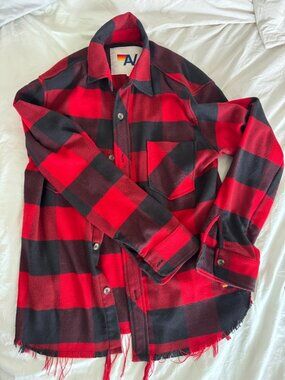 Aviator Nation Buffalo Plaid Flannel Shirt Frayed Hem M
